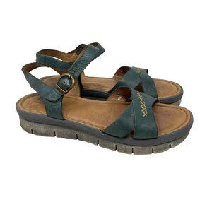 Born Womens Halona Ankle Strap Sandals Blue Brown Leather Buckle Embroidered 7 M